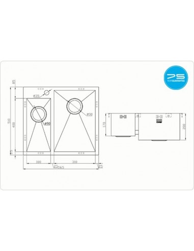 ZENDUO 180/310 I-F 1.5 Bowl Kitchen Sink Inset / Undermount Stainless