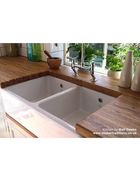 800mm Shaws Classic Double Apron Front Kitchen Sink White Ceramic SCLD800WH