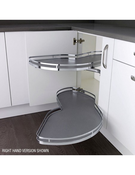 600mm Kessebohmer LeMans Kitchen Corner Carousel Style Chrome Grey KAS2LM600SC Right Hand