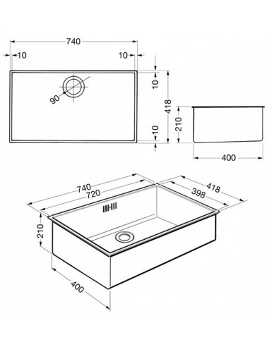 Smeg Quadra VSTQ2-2 Undermount 1.0 Kitchen Sink 740x418 56797240