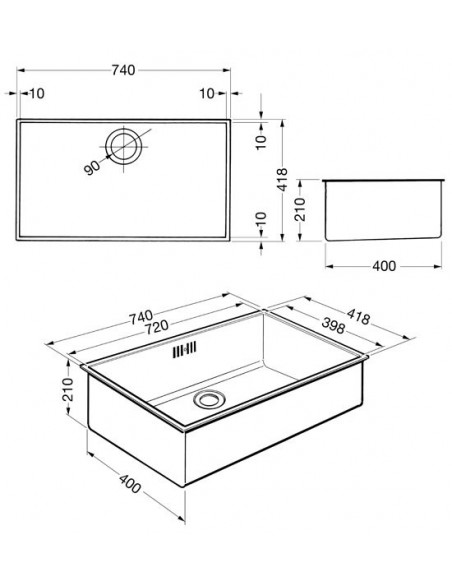 Smeg Quadra VSTQ2-2 Undermount 1.0 Kitchen Sink 740x418 56797240