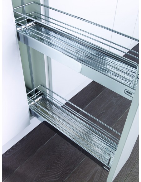 150mm Kessebohmer Kitchen Base Narrow Pull-Out Classic Chrome 2-Tier  KBP150CH
