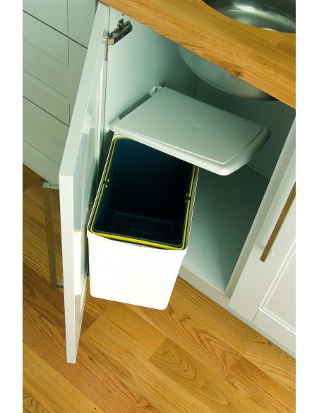 Under Sink Kitchen Bin 500mm White 16L Auto Opening Lid Hinged Door 201WH