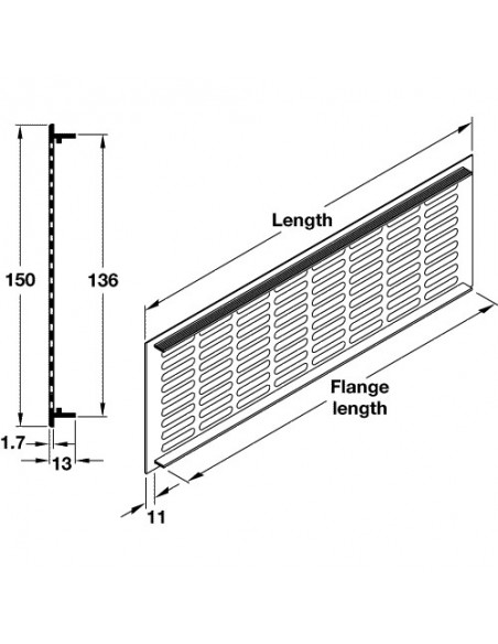 300x150mm Cabinet Vent Aluminium Silver Grill 178Cm2 Airflow Press Fit 57520952