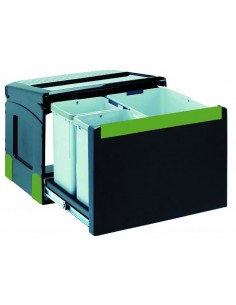 500mm Linea Waste Bin Pull Out 32L Hinged Doors Triple Containers 2A1103