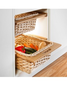 600mm Pair Wicker Baskets & Runners Pull-Out Wooden European Oak 54055405
