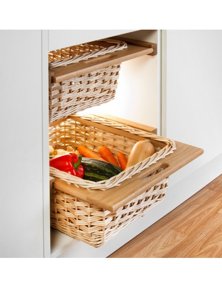 600mm Pair Wicker Baskets & Runners Pull-Out Wooden European Oak 54055405