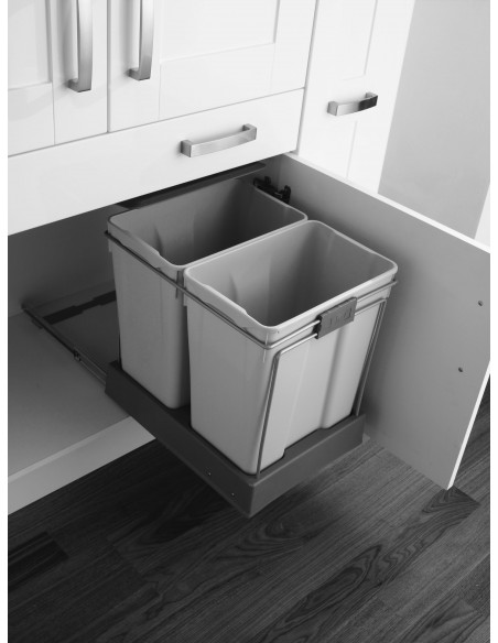 450mm Gollinucci Waste Bin 60L Kitchen Hinged Doors Double Containers 581GY