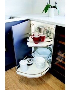 800mm Kitchen Corner Pull-Out Solid Base Shelving White & Chrome 54942340/1