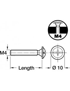 M4 Handle Screws Flat Head Zinc-Plated Steel x 20 2