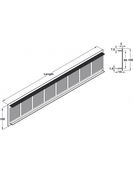 500x100mm Plinth Ventilation Grill Press Aluminium 157.2Cm2 57528934