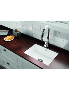 Thomas Denby Metro Large Kitchen Sink Ceramic White Top Or Undermount MET1050W 2