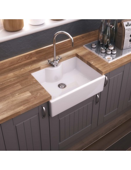 Thomas Denby Legacy 600mm Kitchen Butler Sink White Ceramic Tap Ledge LEG600T