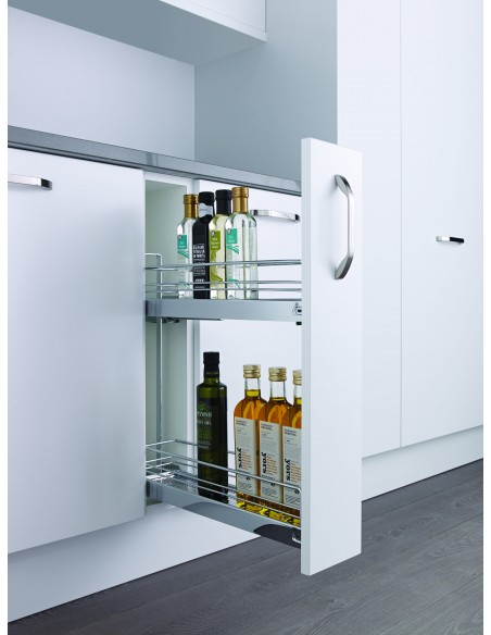 150mm Kessebohmer Kitchen Base Narrow Pull-Out Classic Chrome 2-Tier  KBP150CH