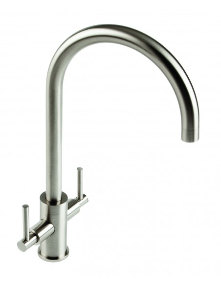 18/10 Curvato Round Spout Twin Lever Kitchen, Brushed Steel CUR/02/BS