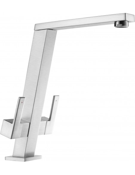 1810 Pendenza Kitchen Tap Brushed Steel Modern Twin Levers PEN/02/BS