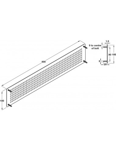 Ventilation Grill 500 x 100mm Screw Mount, Stainless Steel