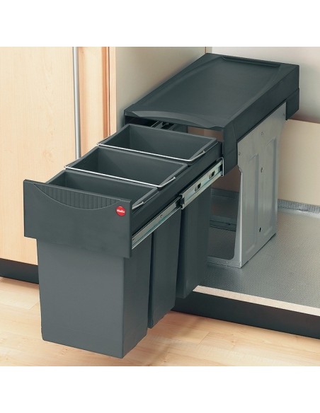 300mm Hailo Tandem Bin Triple Kitchen Waste Pull-Out Hinged Door 30L 50270255