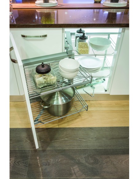 Kessebohmer Magic Corner Kitchen Pull Out Storage Baskets Silver KMCUSILV Left Hand