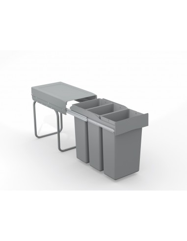 300mm Gollinucci Waste Bin Triple Kitchen Pull-Out 30L Base Mount Grey      223-GY