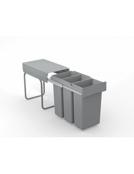 300mm Gollinucci Waste Bin Triple Kitchen Pull-Out 30L Base Mount Grey      223-GY
