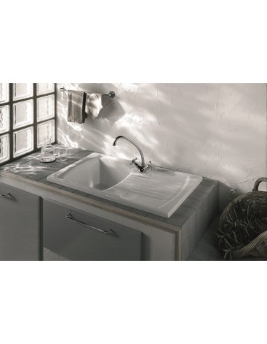 Thomas Denby Sonnet Sink Ceramic White 1.0 Bowl Drainer Mini 855 x 500 SO1BWT