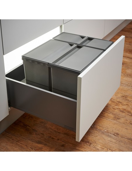 600mm Drawer Waste Bin 28L Gollinucci Kitchen Duo Containers Trimmable 9XL/600-GY