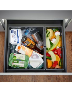 600mm Drawer Waste Bin 28L Gollinucci Kitchen Duo Containers Trimmable 9XL/600-GY 2