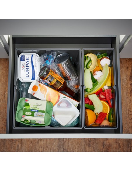 600mm Drawer Waste Bin 28L Gollinucci Kitchen Duo Containers Trimmable 9XL/600-GY
