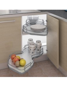 1000mm Nuvola Kitchen Corner Swing Out Double Shelves Grey 500mm Door