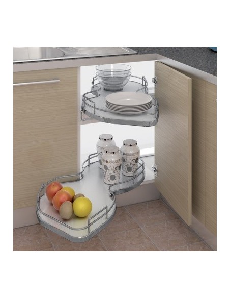1000mm Nuvola Kitchen Corner Swing Out Double Shelves Grey 500mm Door