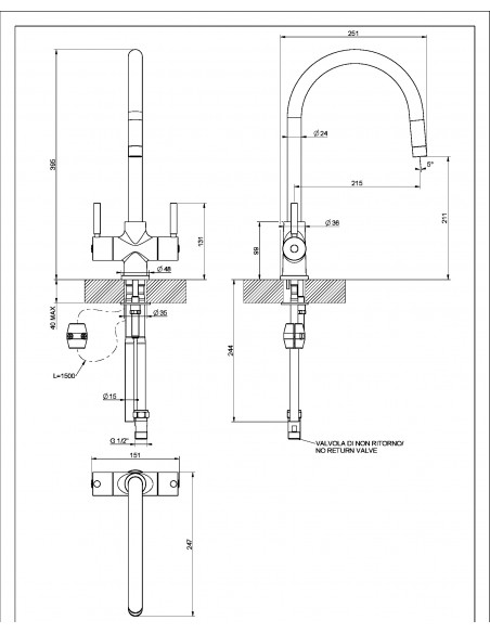 Clearwater Emporia Spray Tap Kitchen Pull Out Brushed Nickel Low 0.3 EMPBS