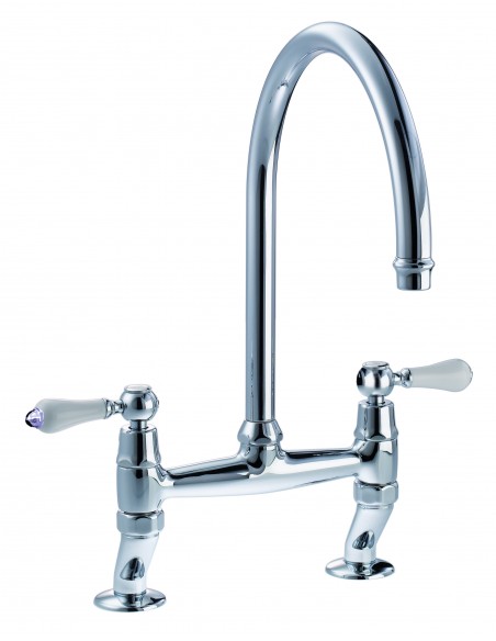 Clearwater Elegance Bridge Chrome Kitchen Tap White Twin Levers 0.1 ELB10CP