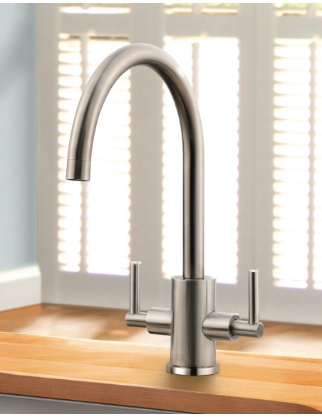Clearwater Calypso Solid Stainless Steel Kitchen Tap Twin Lever