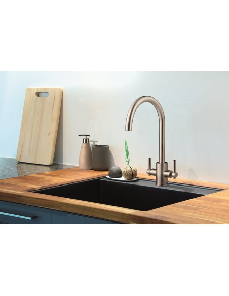 Clearwater Rococo Brushed Nickel Kitchen Tap Twin Lever 0.3 Bar Low ROC2BN