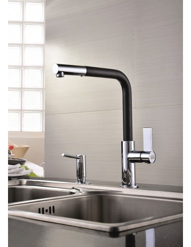 Clearwater Auriga Pull Out Spray Kitchen Tap Black Brushed Side Lever AUR3BN