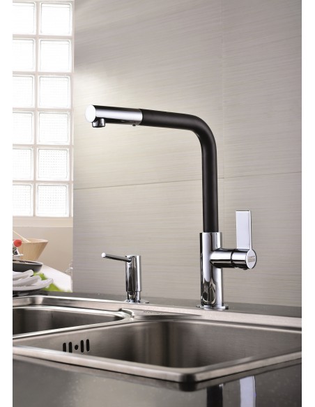 Clearwater Auriga Pull Out Spray Kitchen Tap Black Brushed Side Lever AUR3BN