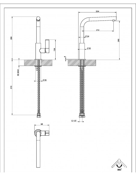 Clearwater Auriga Pull Out Spray Kitchen Tap Black Brushed Side Lever AUR3BN