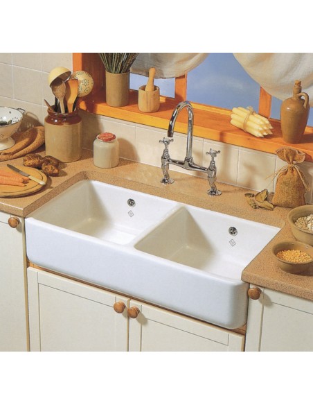 800mm Shaws Classic Double Apron Front Kitchen Sink White Ceramic SCLD800WH