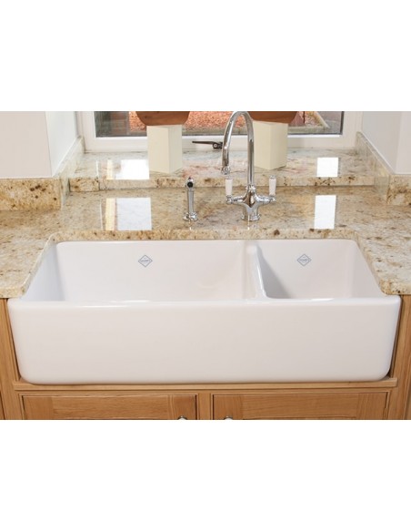 Shaws Edgeworth Double Bowl Belfast Kitchen Sink Ceramic White SEDG100