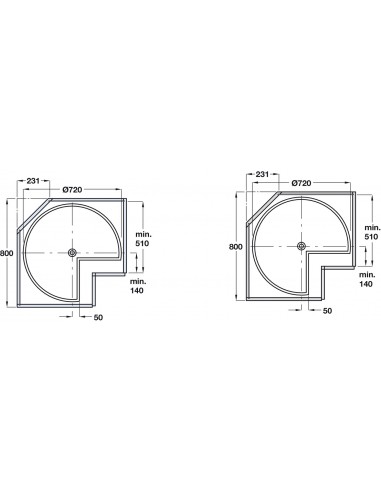 3/4 Kitchen Corner Carousel White Solid 800mm