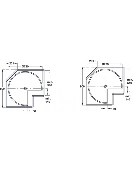 3/4 Kitchen Corner Carousel White Solid 800mm