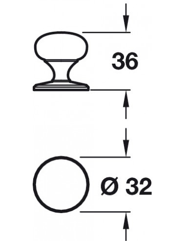 32mm Door Knob Polished Black Nickel Screw Fix