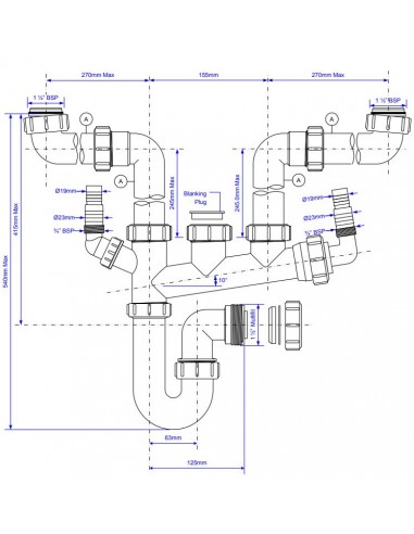 McAlpine Space Saving Plumbing Kit For 1.5/2.0 Bowl Kitchen Sink SSK2