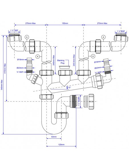 McAlpine Space Saving Plumbing Kit For 1.5/2.0 Bowl Kitchen Sink SSK2