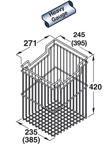 450mm Tilting Laundry-Basket Angled Utility Door Fixed 39L Wire Chrome 54049233+ 54049239
