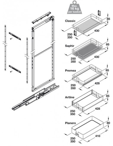 300mm VS TAL Planero Larder Kitchen Pull Out Studio x4 Baskets LAVA 54749302
