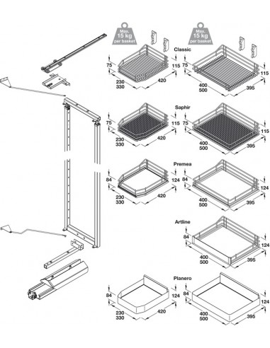 500mm VS Tal Gate Premea Grey Larder 1700-1950mm Swing Out X5 Baskets 54957583