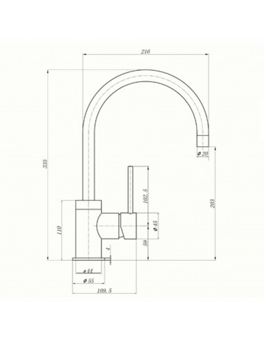 Courbe Kitchen Tap Brushed Steel Curved Spout Single Lever WRAS 1810 COU/02/BS