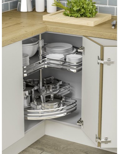 900mm 3/4 Corner Carousel Kitchen Shelving Luxury Solid Base Innostor IP2CC390